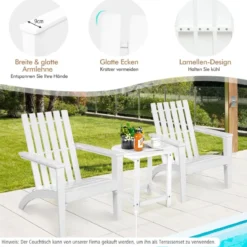 Adirondack Stuhl Adirondack Chair aus Akazienholz Gartensessel bis 160 kg Weiß/Grau/Natur