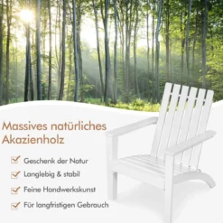 Adirondack Stuhl Adirondack Chair aus Akazienholz Gartensessel bis 160 kg Weiß/Grau/Natur
