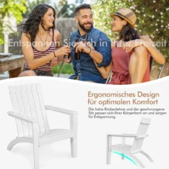 Adirondack Stuhl Adirondack Chair aus Akazienholz Gartensessel bis 160 kg Weiß/Grau/Natur