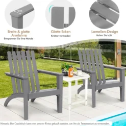 Adirondack Stuhl Adirondack Chair aus Akazienholz Gartensessel bis 160 kg Weiß/Grau/Natur