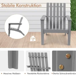 Adirondack Stuhl Adirondack Chair aus Akazienholz Gartensessel bis 160 kg Weiß/Grau/Natur