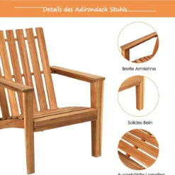 Adirondack Stuhl Adirondack Chair aus Akazienholz Gartensessel bis 160 kg Weiß/Grau/Natur