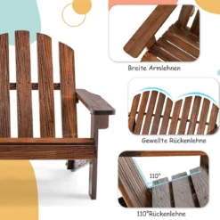 Adirondack-Stuhl für Kinder 2-Sitzer Adirondack Chair aus Holz Braun 99 x 51 x 56,5 cm