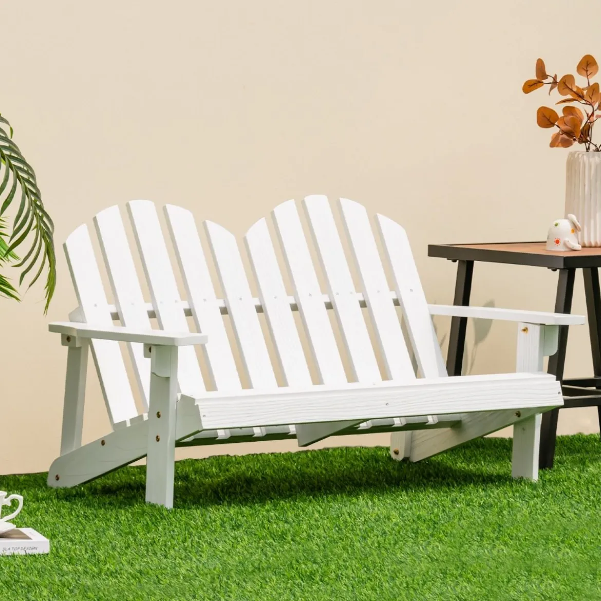 Adirondack-Stuhl für Kinder 2-Sitzer Adirondack Chair aus Holz Weiß 99 x 51 x 56,5 cm