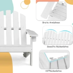 Adirondack-Stuhl für Kinder 2-Sitzer Adirondack Chair aus Holz Weiß 99 x 51 x 56,5 cm