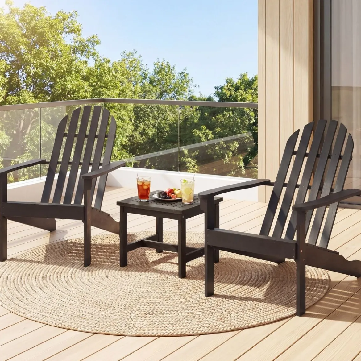 Adirondack Stuhl Gartenstuhl aus Akazienholz mit geneigtem Sitz & hoher Rückenlehne Schwarz