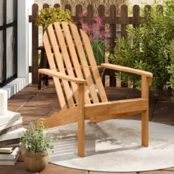 Adirondack Stuhl Gartenstuhl aus Akazienholz mit geneigtem Sitz & hoher Rückenlehne Natur