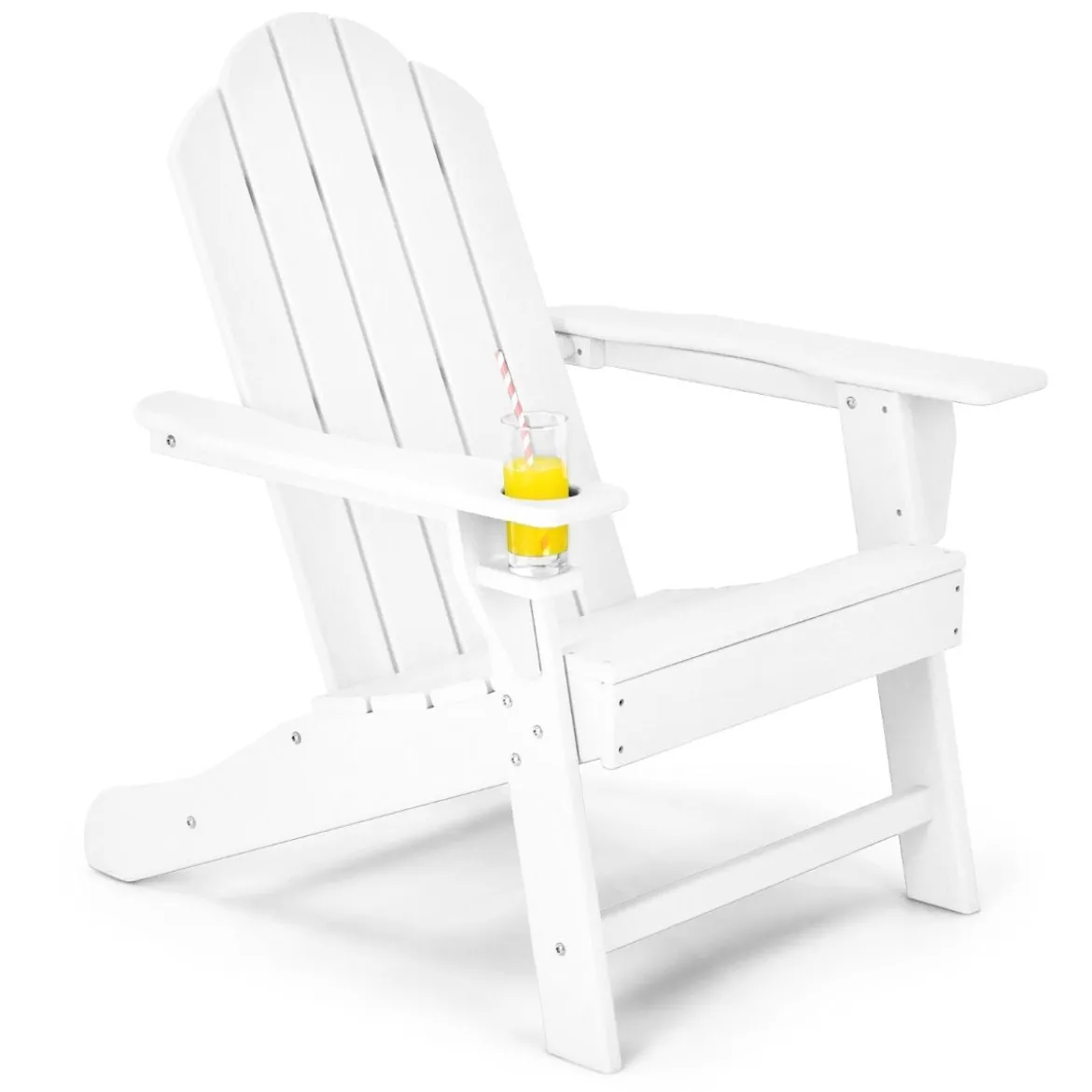 Adirondack-Stuhl mit Getränkehalter Terrassenstuhl Feuerstellenstuhl 85,5 x 78,5 x 94 cm Weiß