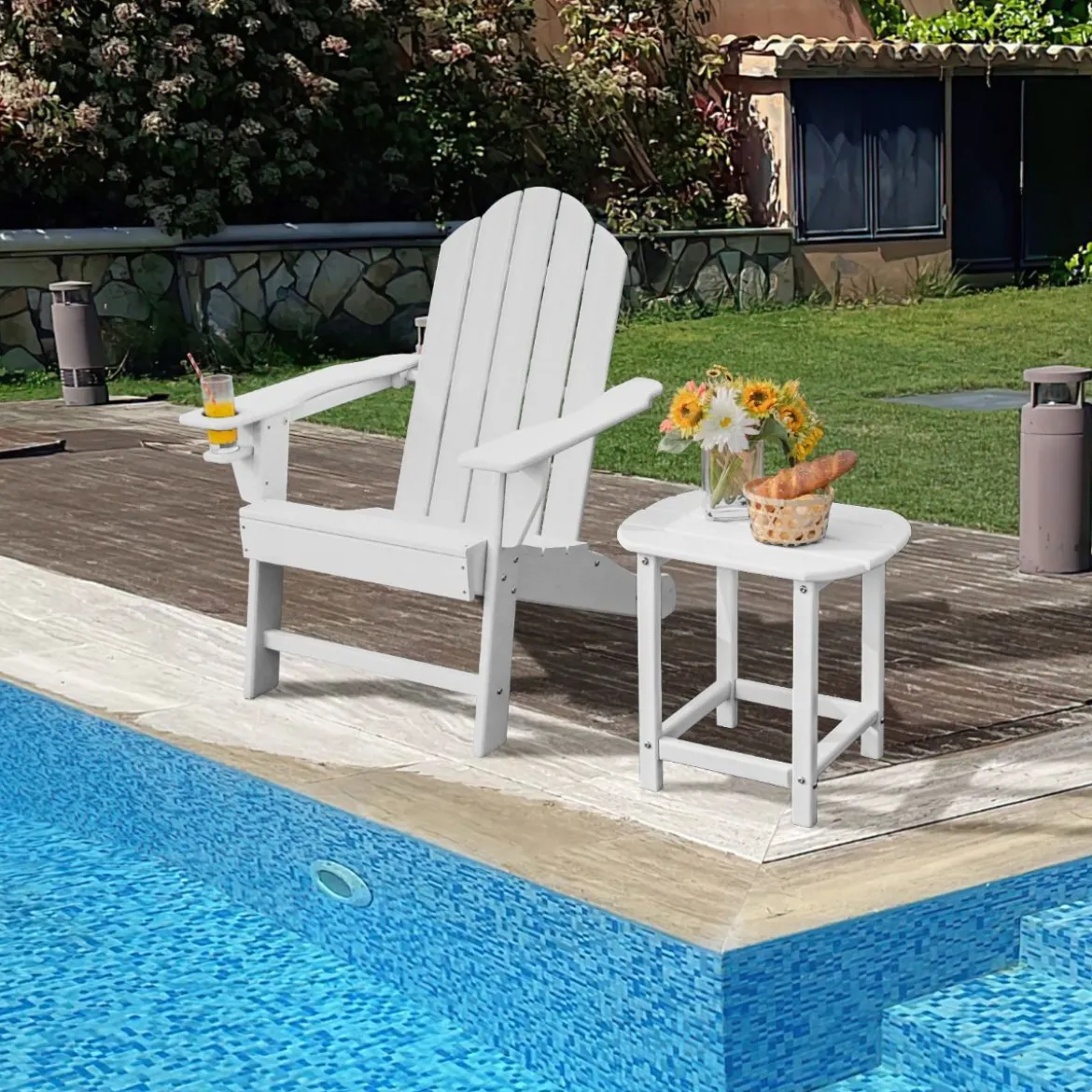 Adirondack-Stuhl mit Getränkehalter Terrassenstuhl Feuerstellenstuhl 85,5 x 78,5 x 94 cm Weiß