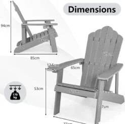 Adirondack Stuhl mit Hochlehner & verstellbarem Getränkehalter Gartenstuhl Balkonstuhl Grau