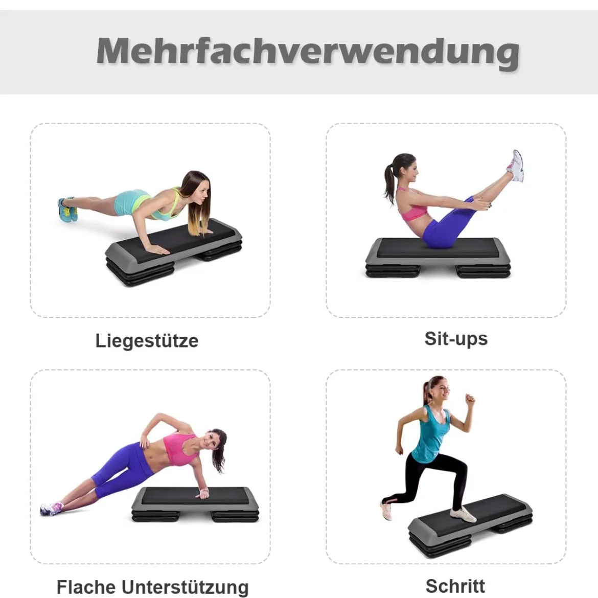 Aerobic Steppbrett Fitness Stepper Stepbench höhenverstellbar Stepper Board Grau