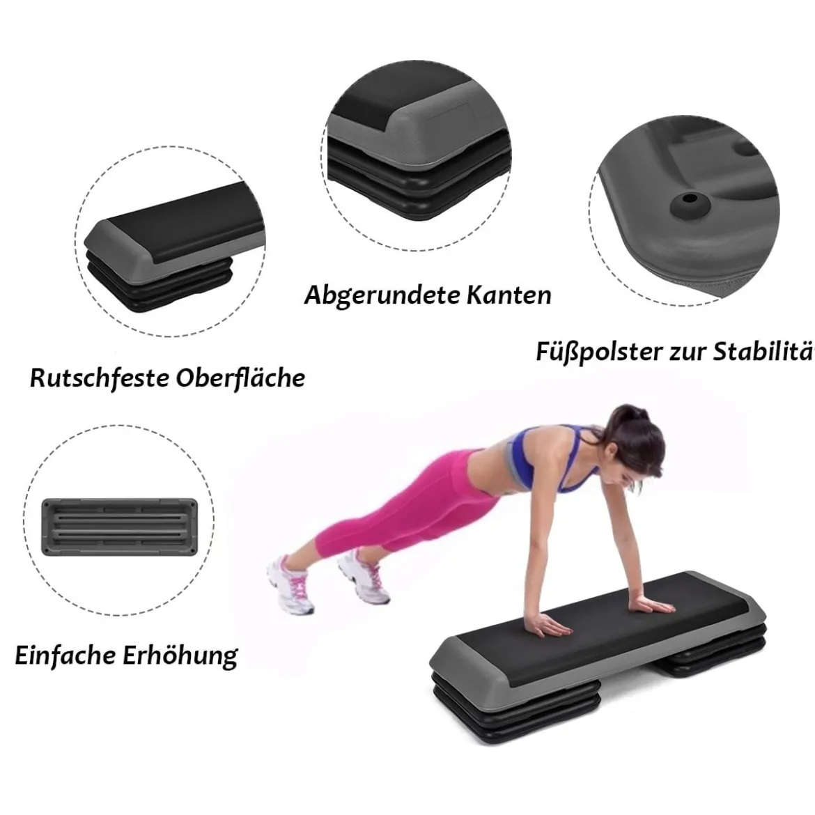 Aerobic Steppbrett Fitness Stepper Stepbench höhenverstellbar Stepper Board Grau