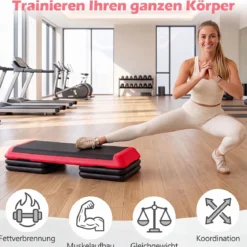 Aerobic Stepper Höhenverstellbar Fitness Stepper mit 4 Stützblöcken Strukturierter Oberfläche Rot