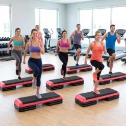 Aerobic Stepper Höhenverstellbar Fitness Stepper mit 4 Stützblöcken Strukturierter Oberfläche Rot