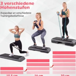 Aerobic Stepper Höhenverstellbar Fitness Stepper mit 4 Stützblöcken Strukturierter Oberfläche Grau