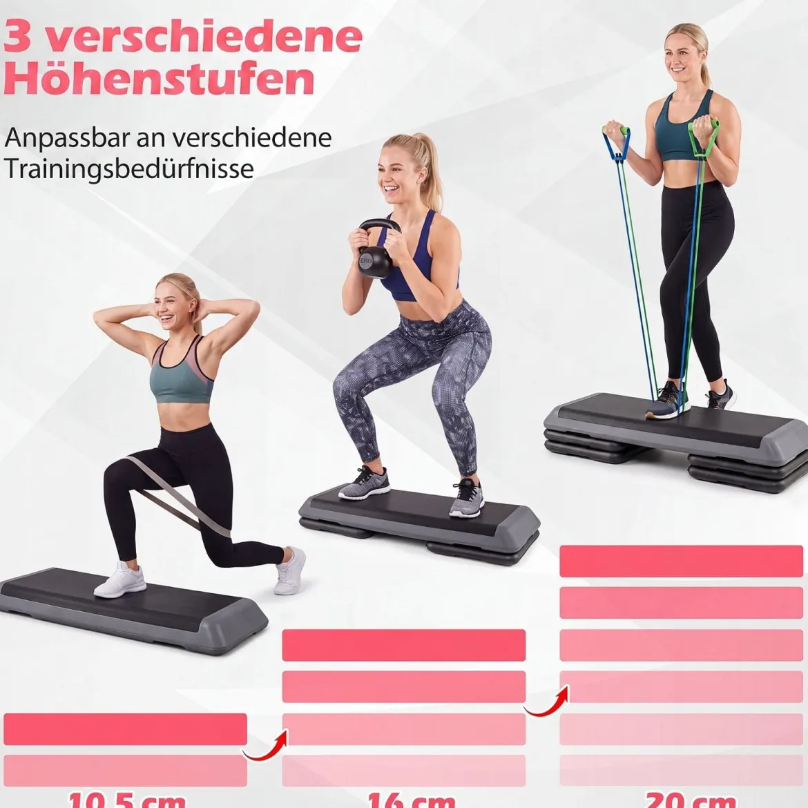 Aerobic Stepper Höhenverstellbar Fitness Stepper mit 4 Stützblöcken Strukturierter Oberfläche Grau