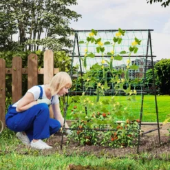 A-förmige Gurke Rankhilfe mit Gartennetz & Pflanzenclips Metall Pflanzenhalter Rankgitter
