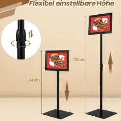 A4 Infoständer 2er-Pack stehender präsentationsständer mit beschwertem Sockel Robuster Metallrahmen Schwarz