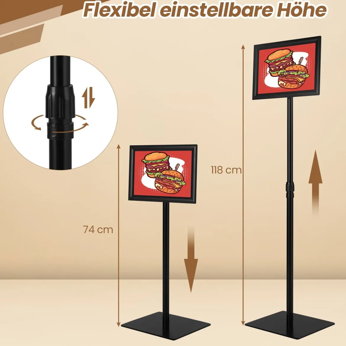 A4 Infoständer 2er-Pack stehender präsentationsständer mit beschwertem Sockel Robuster Metallrahmen Schwarz