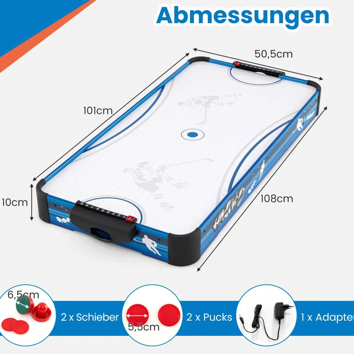Airhockey Tisch mit 12V Motor & 2 Pucks & 2 Schieber Elektrischer Air Hockey Spieltisch Lufthockey