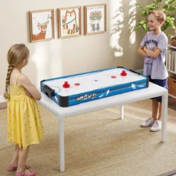 Airhockey Tisch mit 12V Motor & 2 Pucks & 2 Schieber Elektrischer Air Hockey Spieltisch Lufthockey