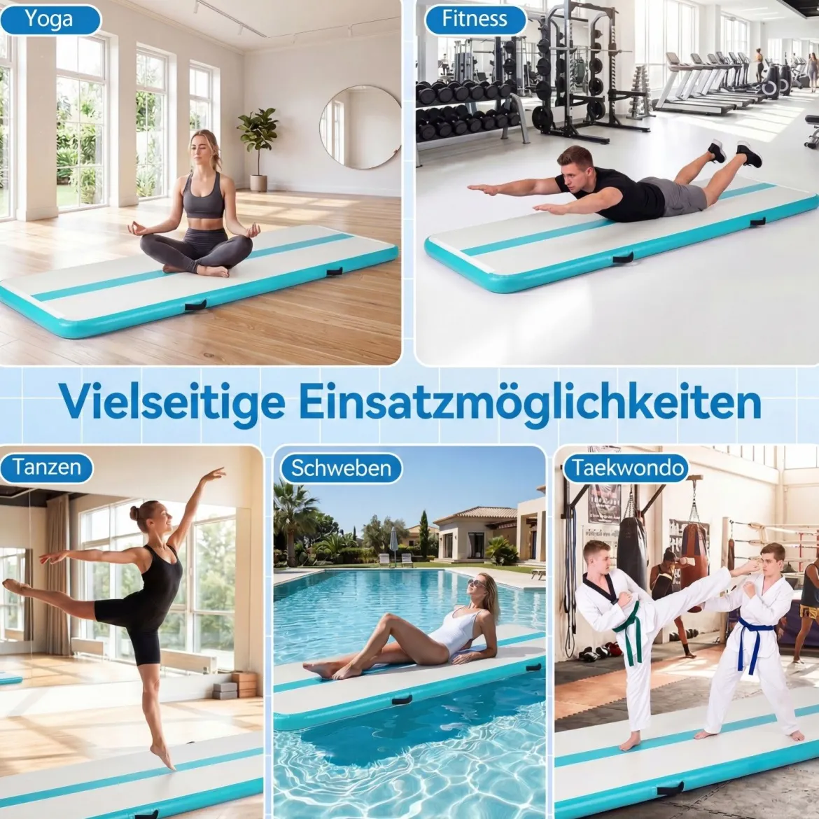 Airtrack Matte Aufblasbare Gymnastikmatte Tragbare Tumbling Matte mit Elektrischer Luftpumpe Grün + Grau