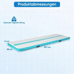 Airtrack Matte Aufblasbare Gymnastikmatte Tragbare Tumbling Matte mit Elektrischer Luftpumpe Grün + Grau