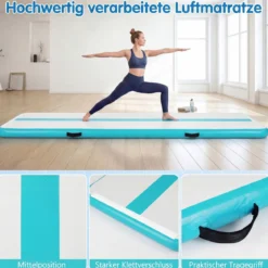 Airtrack Matte Aufblasbare Gymnastikmatte Tragbare Tumbling Matte mit Elektrischer Luftpumpe Grün + Grau