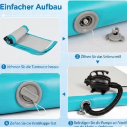 Airtrack Matte Aufblasbare Gymnastikmatte Tragbare Tumbling Matte mit Elektrischer Luftpumpe Grün + Grau