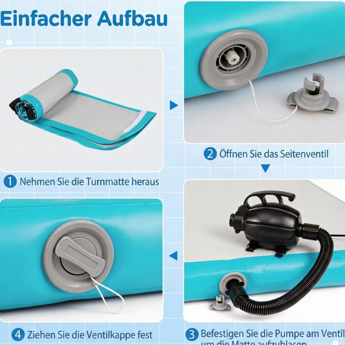 Airtrack Matte Aufblasbare Gymnastikmatte Tragbare Tumbling Matte mit Elektrischer Luftpumpe Grün + Grau