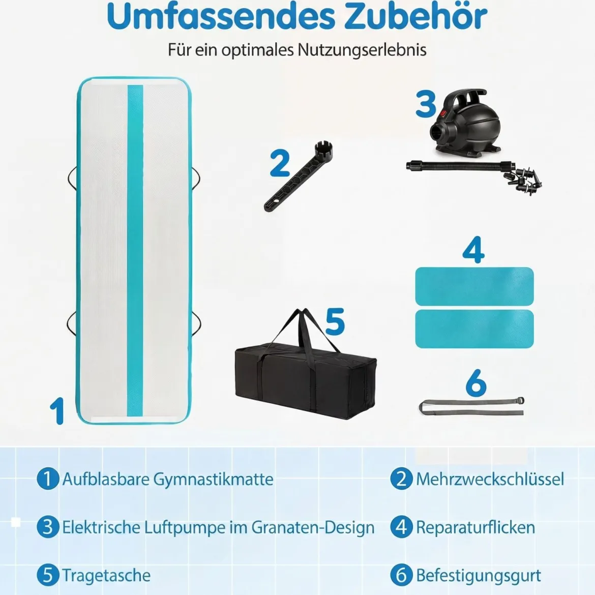 Airtrack Matte Aufblasbare Gymnastikmatte Tragbare Tumbling Matte mit Elektrischer Luftpumpe Grün + Grau