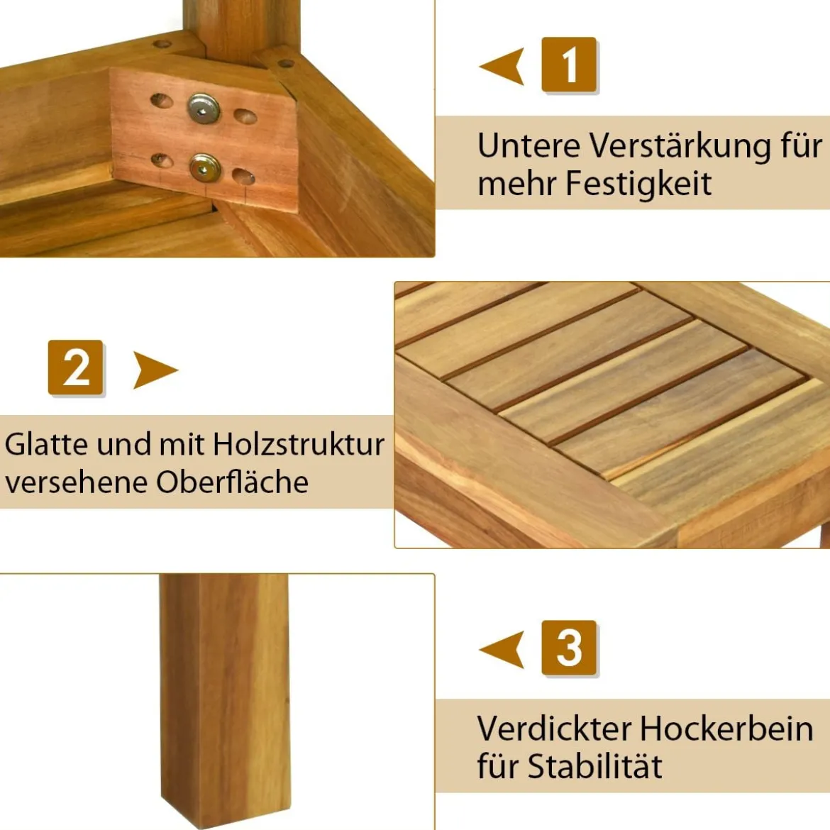 Akazienholz Outdoor-Bank Rustikale Holzbank 132 x 34 x 43,5 cm Teak