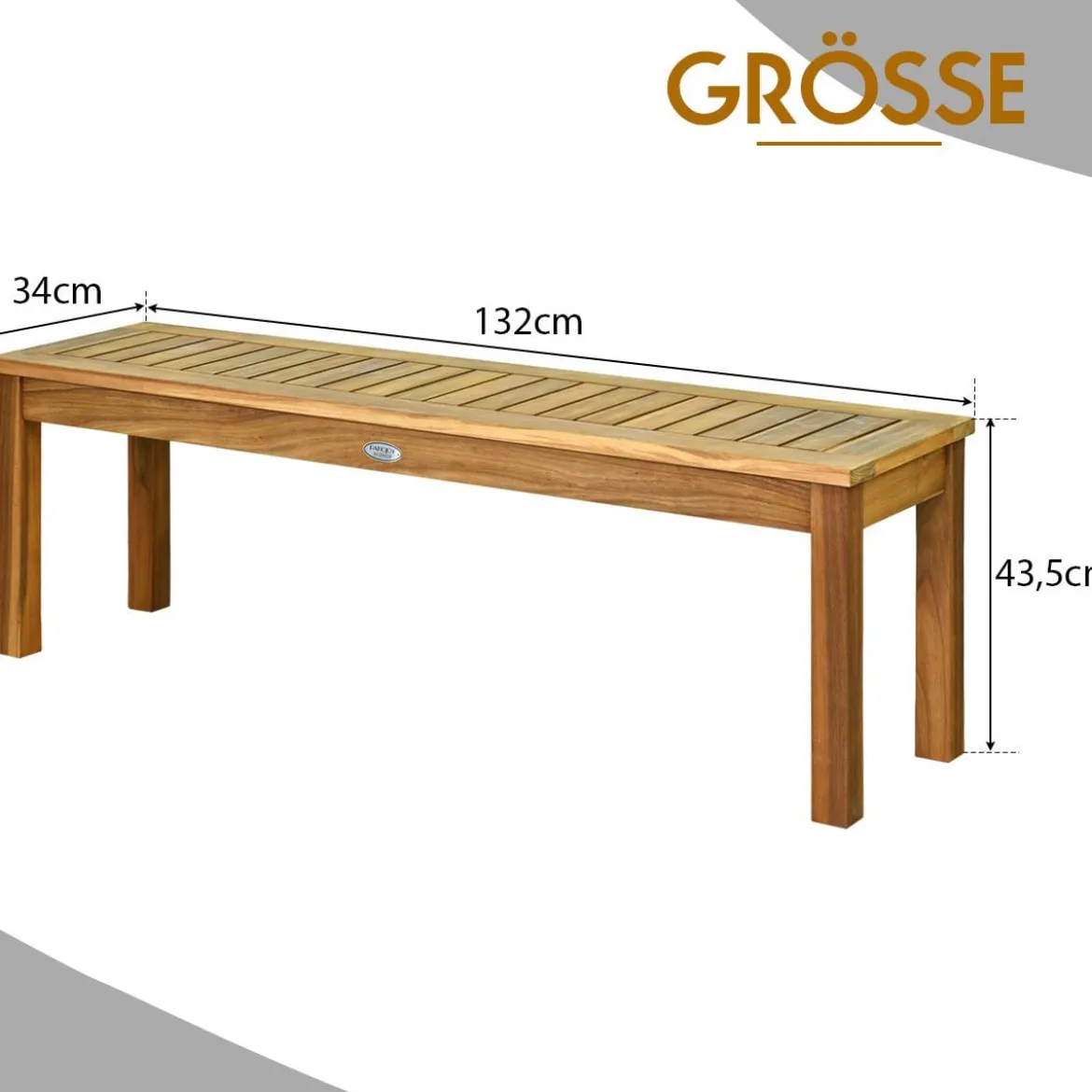 Akazienholz Outdoor-Bank Rustikale Holzbank 132 x 34 x 43,5 cm Teak