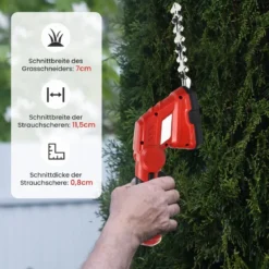 Akku Gras- und Strauchschere Kabellose Grasschere mit 2 Klingen 3,6V 2000mAh 11,5 cm Rot