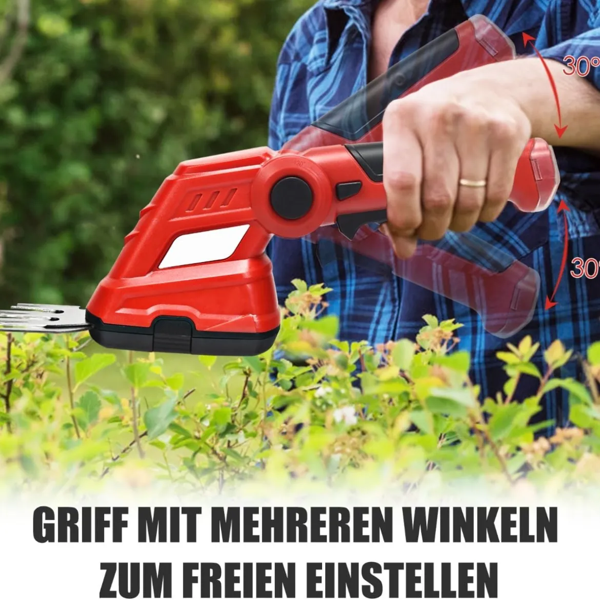 Akku Gras- und Strauchschere Kabellose Grasschere mit 2 Klingen 3,6V 2000mAh 11,5 cm Rot