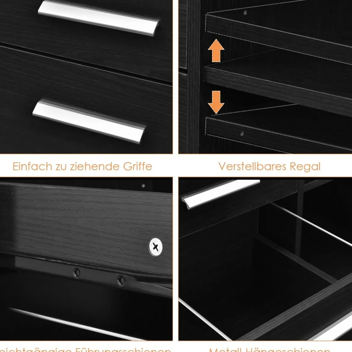 Aktenschrank mit 3 Schubladen Mobiler Büroschrank auf Rädern 81 x 41 x 66 cm Schwarz