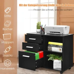 Aktenschrank mit 3 Schubladen Mobiler Büroschrank auf Rädern 81 x 41 x 66 cm Schwarz