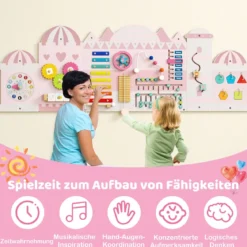 Aktivitätswand für Kleinkinder 11-in-1 Montessori Holz-Wandspielzeug für Bildung & frühkindliche Entwicklung Rosa