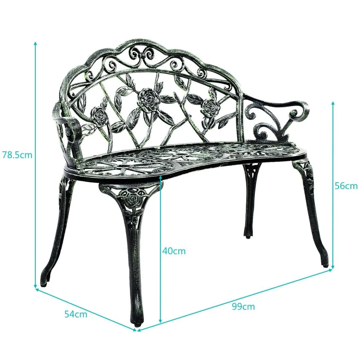 Akzent-Gartenbank Parkbank auf Aluminium und Eisen99 x 54 x 78,5 cm Antikes Grün
