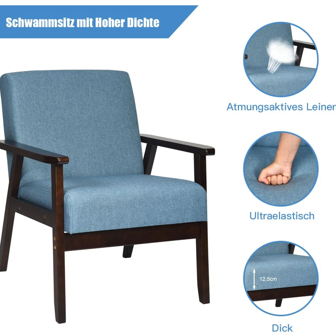 Akzentstuhl Gepolsterter Stoffstuhl 64 x 70 x 79 cm Blau