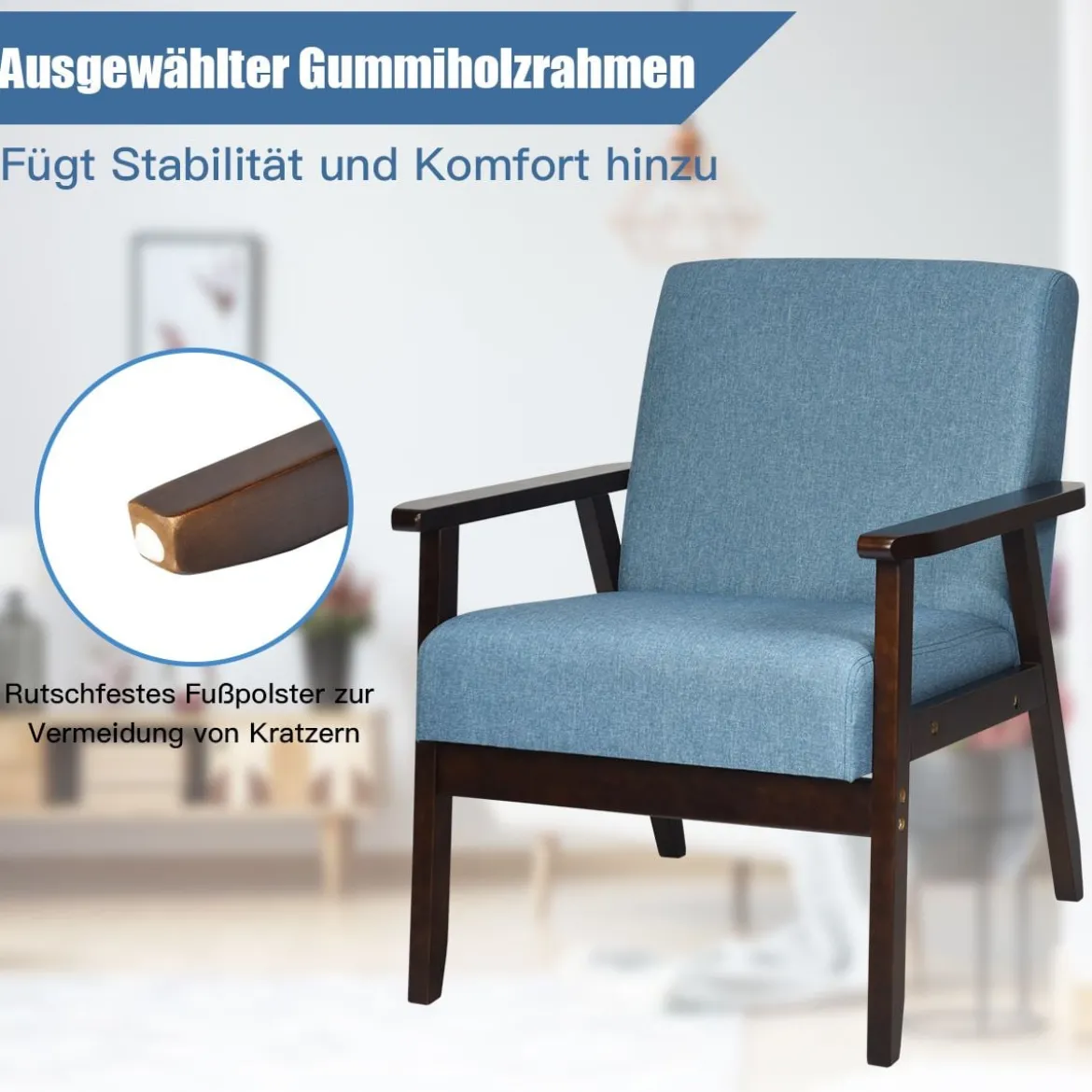 Akzentstuhl Gepolsterter Stoffstuhl 64 x 70 x 79 cm Blau
