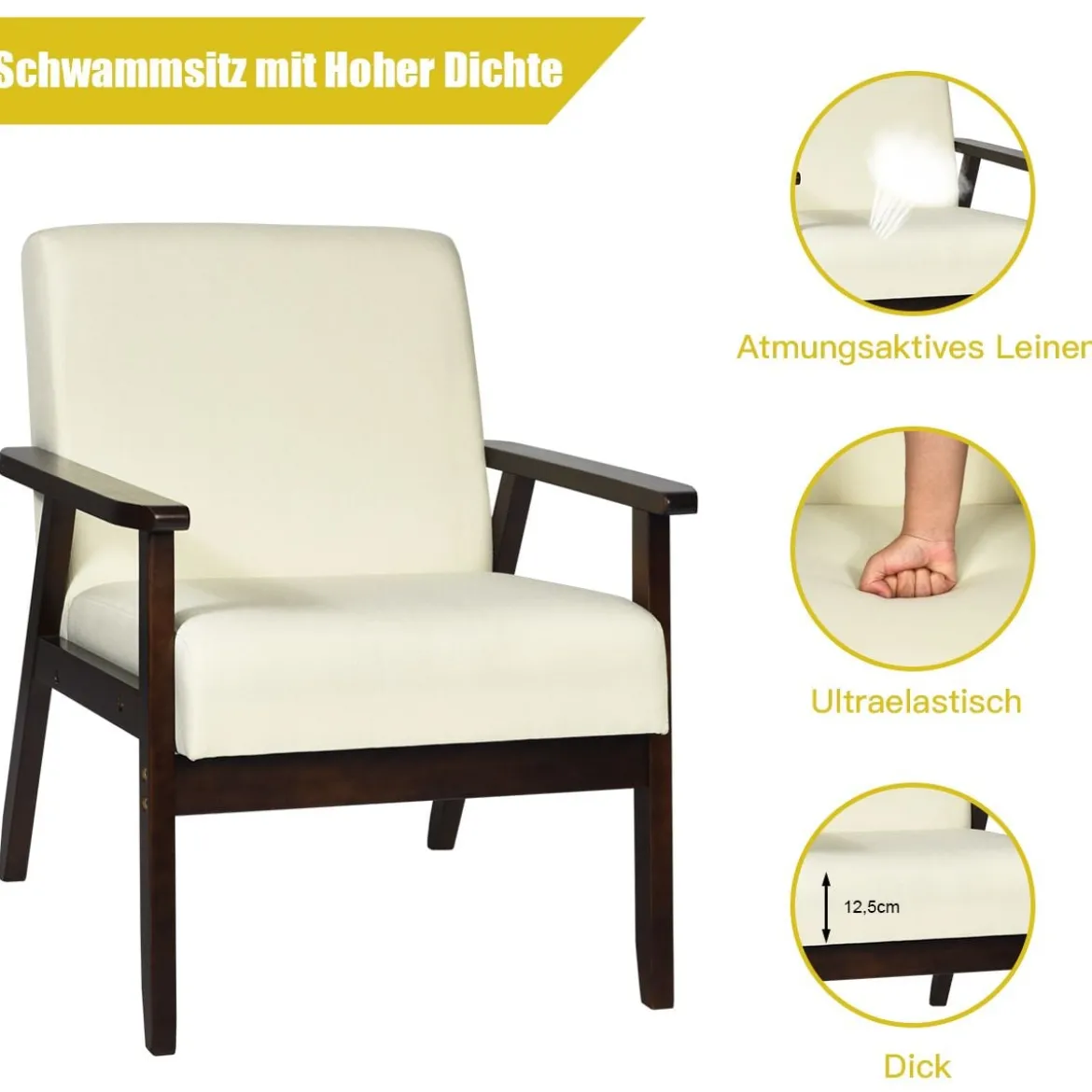 Akzentstuhl Gepolsterter Stoffstuhl 64 x 70 x 79 cm Beige
