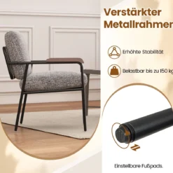 Akzentstuhl mit Rückenkissen & Breiter Gepolsterter Sitz Wohnzimmerstuhl LesesesselGrau