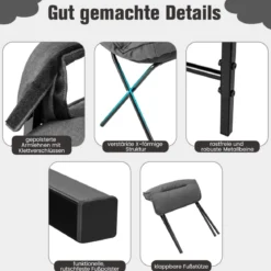 Akzentstuhl + Ottomane aus Leinenstoff mit Verstellbarer Rückenlehne & Metallrahmen Grau