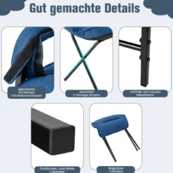 Akzentstuhl + Ottomane aus Leinenstoff mit Verstellbarer Rückenlehne& Metallrahmen Blau