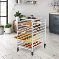 Alu Tablettwagen für 10 Tabletts mit Bremse Regalwagen bis 15 kg pro Blech Servierwagen