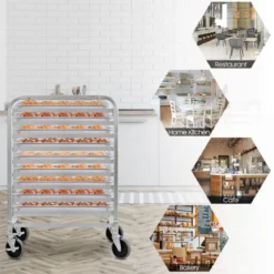 Alu Tablettwagen für 10 Tabletts mit Bremse Regalwagen bis 15 kg pro Blech Servierwagen