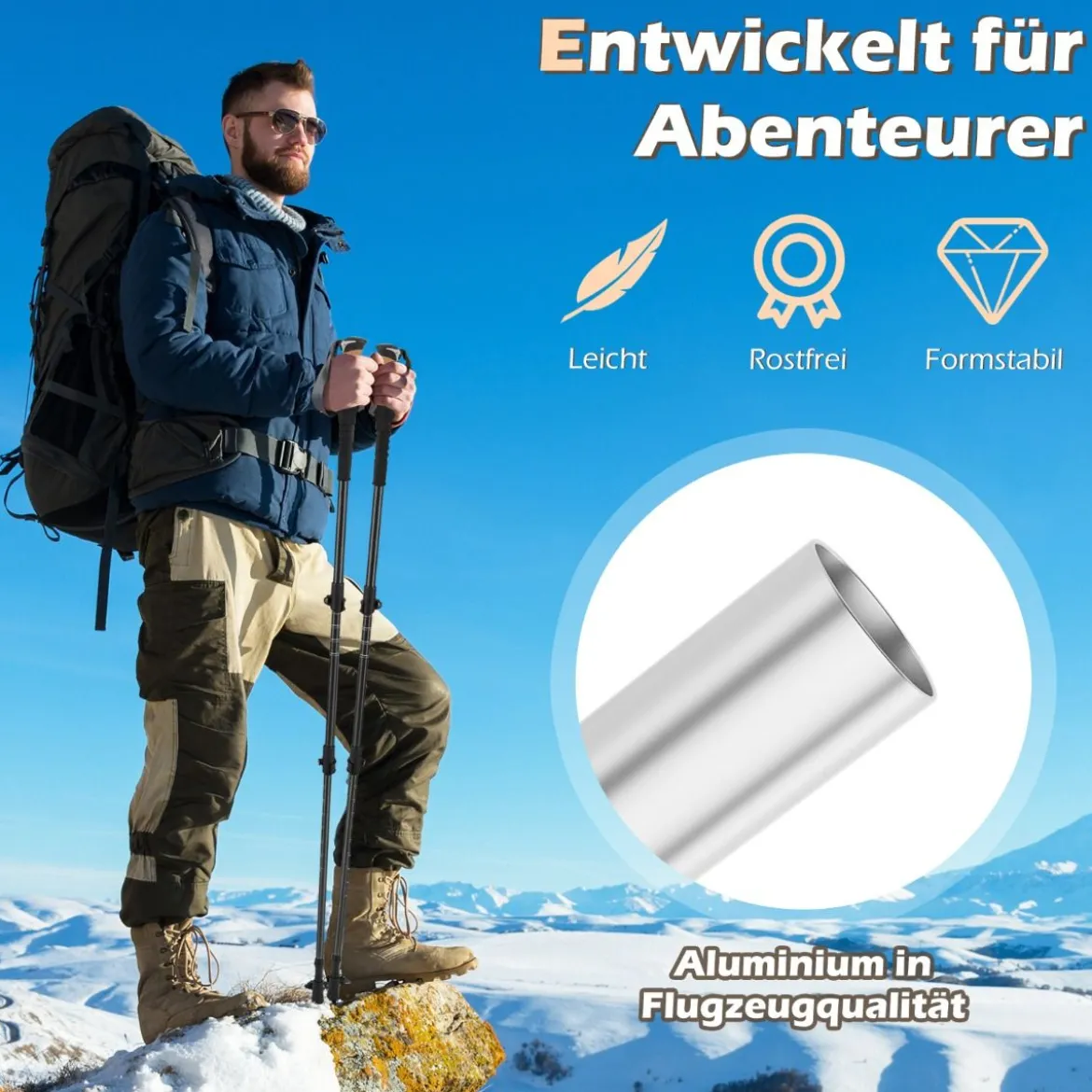 Alu Trekkingstöcke mit EVA- & Naturkork-Griffen Ausziehbares WanderstöckeWalking Stöcke Schwarz