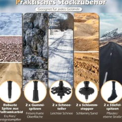 Alu Trekkingstöcke mit EVA- & Naturkork-Griffen Ausziehbares WanderstöckeWalking Stöcke Schwarz