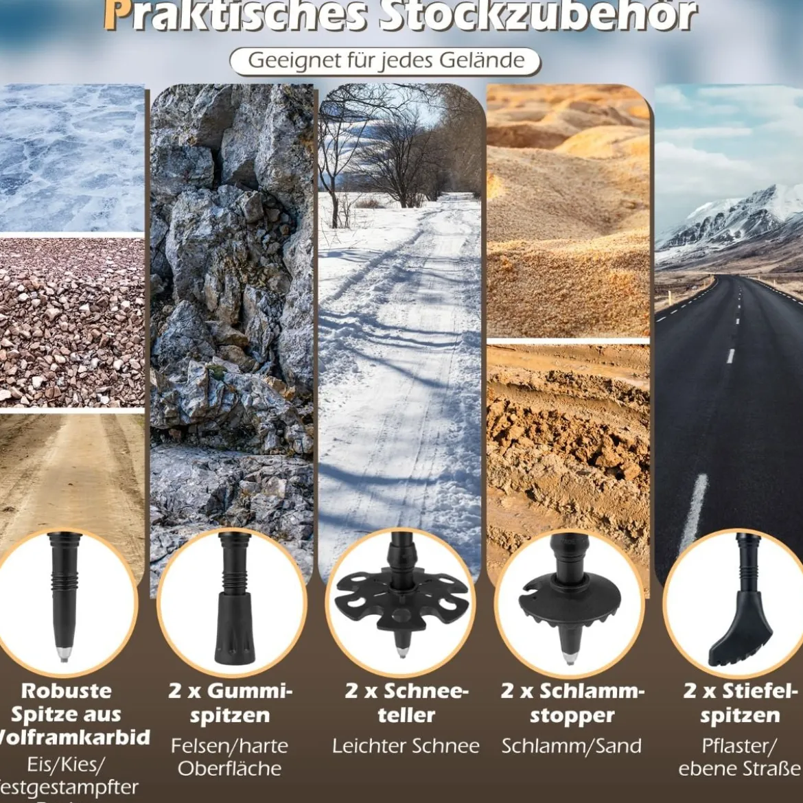 Alu Trekkingstöcke mit EVA- & Naturkork-Griffen Ausziehbares WanderstöckeWalking Stöcke Schwarz